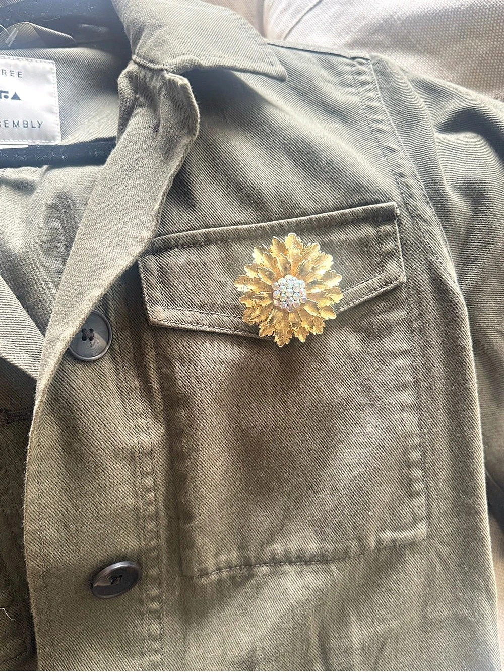 Gold-Tone Floral Rhinestone Brooch